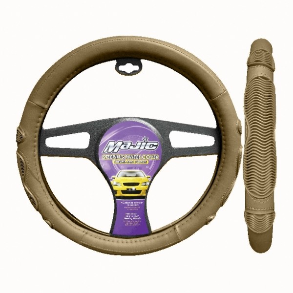 207: ULTRA GRIP STEERING WHEEL COVER - BEIGE - MAJIC PRODUCTS INC
