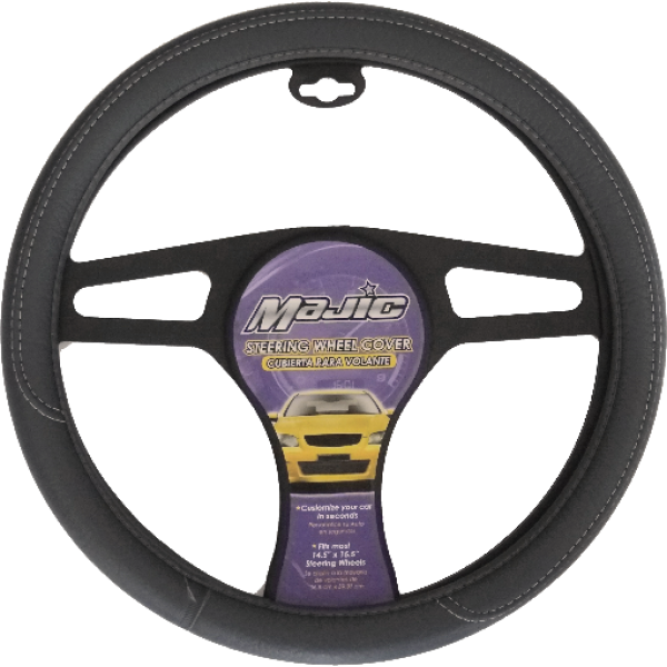 MAJ-301: LEATHERETTE STEERING WHEEL COVER - GRAY - SMALL - MAJIC PRODUCTS INC