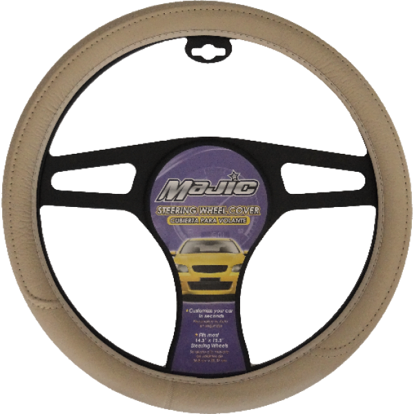 MAJ-302: LEATHERETTE STEERING WHEEL COVER - BEIGE - SMALL - MAJIC PRODUCTS INC