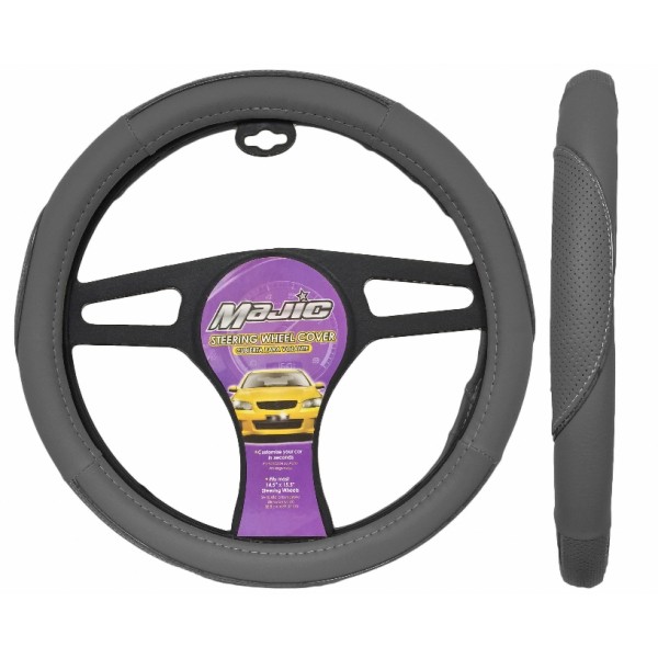 321: SPORTS TRIM STEERING WHEEL COVER - GRAY/BLACK - MAJIC PRODUCTS INC